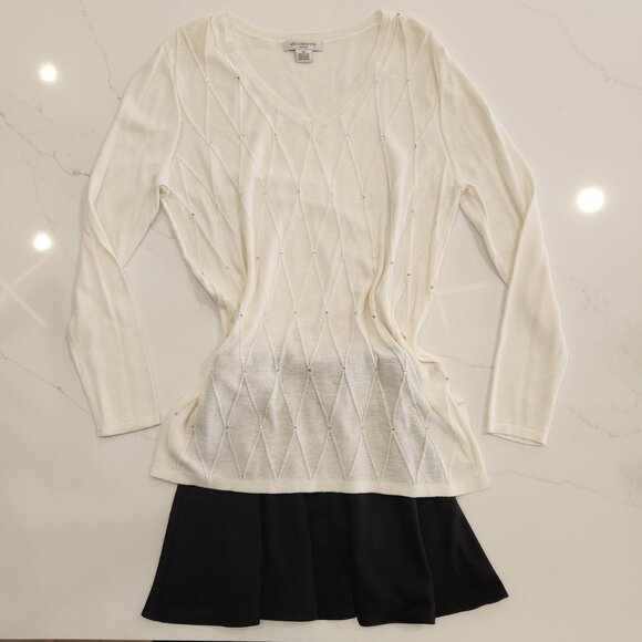 Liz Claiborne Sz LP White Cotton Blend Pullover Diamond Sweater Pettie Women Top - Picture 3 of 10